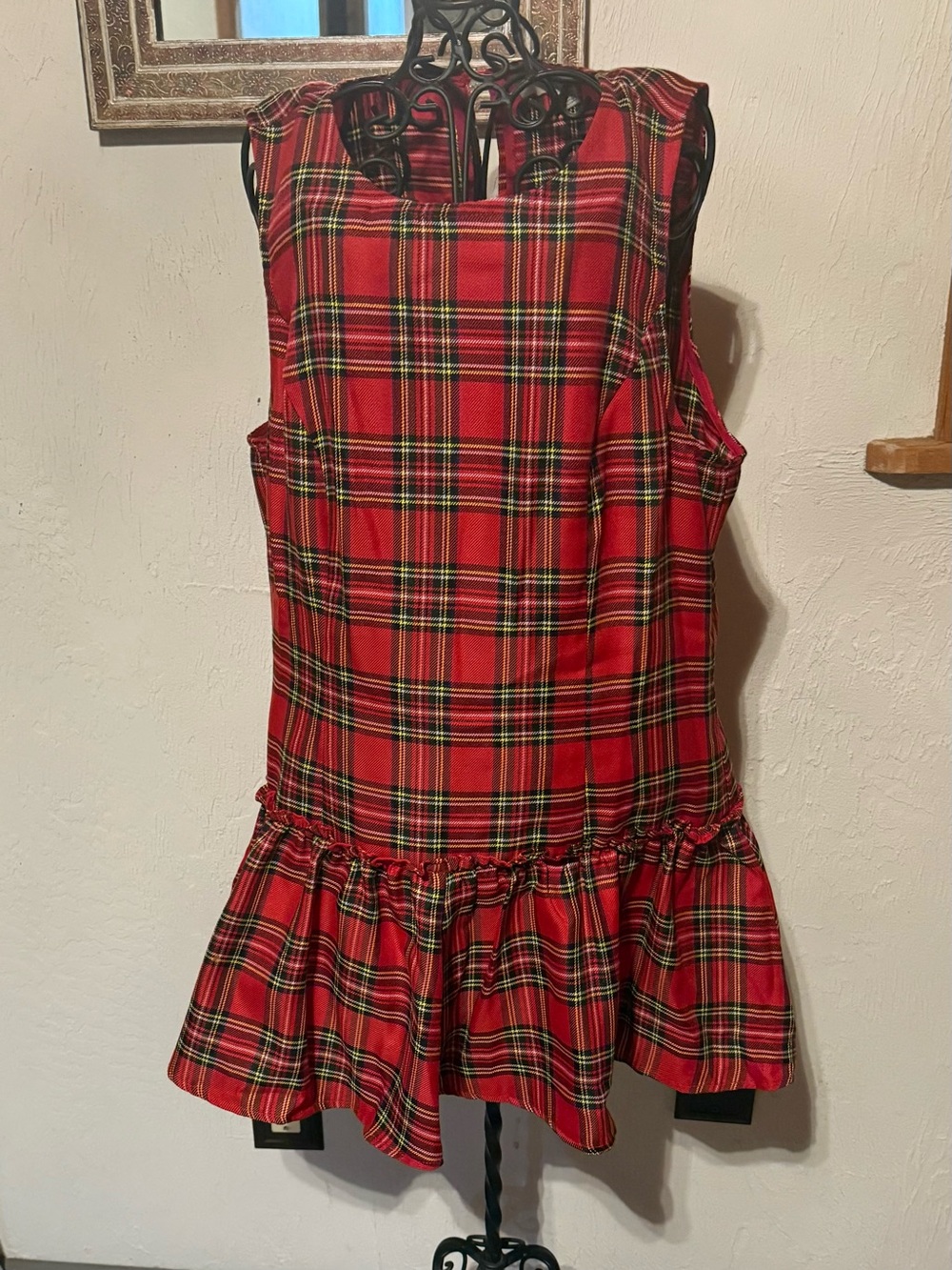 Porridge by anthropologie Red holiday Sleeveless plaid Mini Dress with Ruffle - Picture 5 of 8
